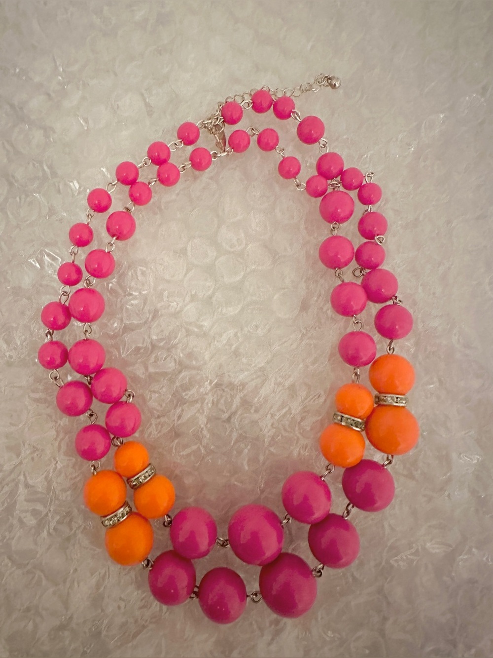 Women’s Pink and Orange Beaded Statement Necklace*Vintage~Chunky Beads*